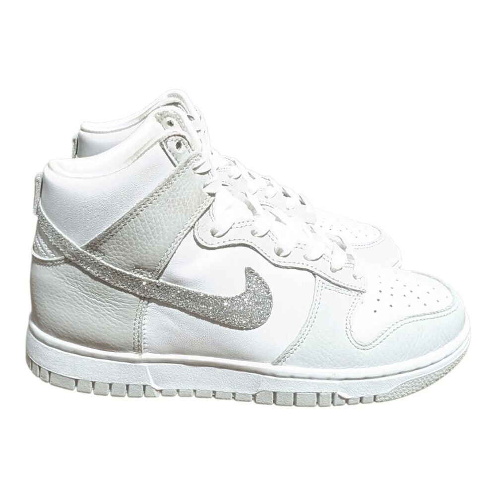 NIKE Dunk High "Silver Glitter Swoosh" Sneakers Size 7 - Picture 2 of 9